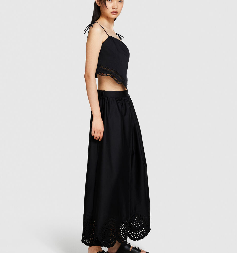Midi skirt with lace - women's midi skirts - Black | Sisley image number 2